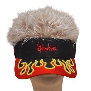 Flair Hair Guy Fieri Visor Cap Strap Back Red Black Flames Catalina Island Hat